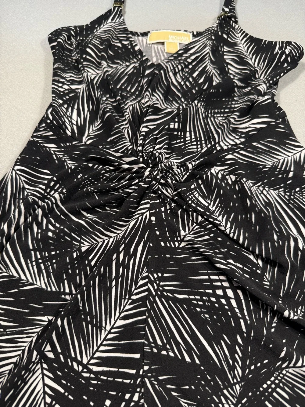 Michael Kors Small Black White Palm-Print Maxi Sundress Flowy Adjustable Beach
